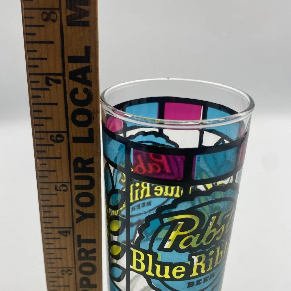 Vintage Stained Glass Beer Glasses Set of 6 PBR Miller Schlitz Falstaff Schaefer